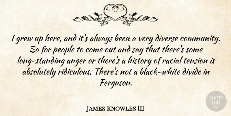 James Knowles III Quote About Absolutely, Anger, Diverse, Divide, Grew: I Grew Up Here And...