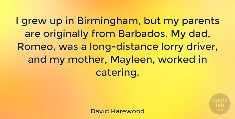 David Harewood Quote About Mother, Dad, Distance: I Grew Up In Birmingham...