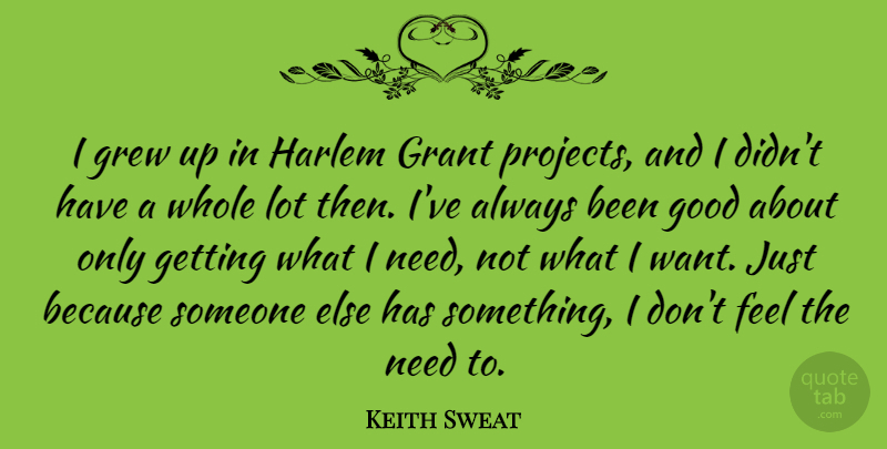 Keith Sweat Quote About Good, Grant, Grew: I Grew Up In Harlem...