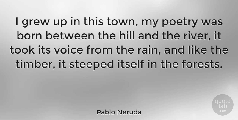 Pablo Neruda Quote About Rain, Voice, Rivers: I Grew Up In This...