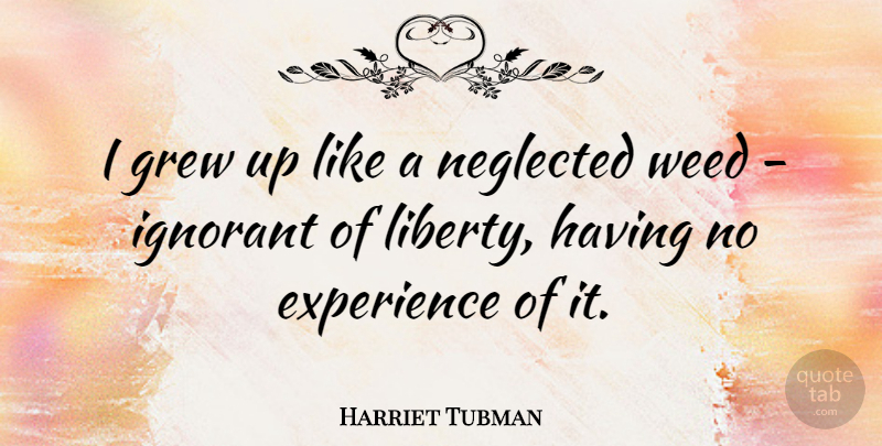 Harriet Tubman Quote About Weed, Marijuana, Ignorant: I Grew Up Like A...