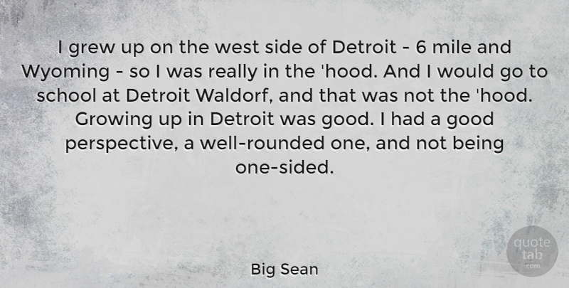 Big Sean Quote About Detroit, Good, Grew, Mile, School: I Grew Up On The...