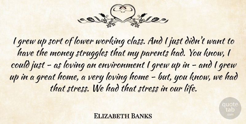 Elizabeth Banks Quote About Environment, Great, Grew, Home, Life: I Grew Up Sort Of...