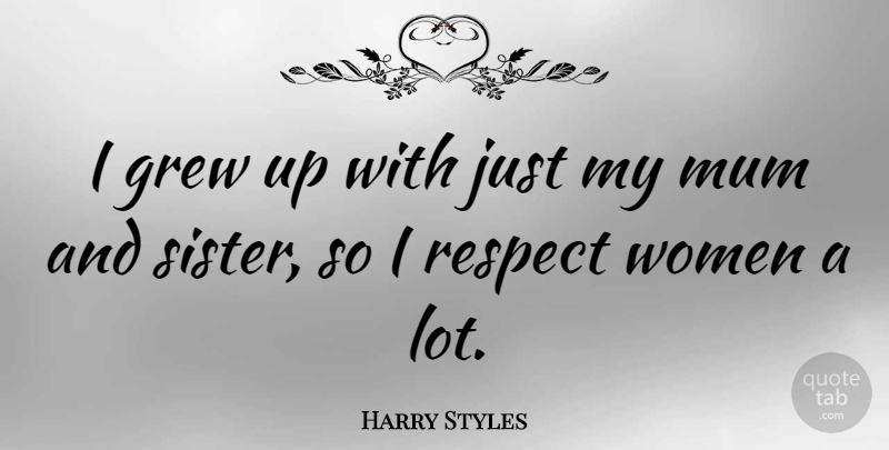 Harry Styles Quote About Grew, Mum, Respect, Women: I Grew Up With Just...