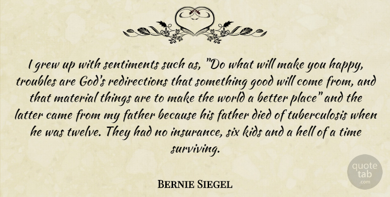 Bernie Siegel Quote About Father, Kids, Twelve: I Grew Up With Sentiments...