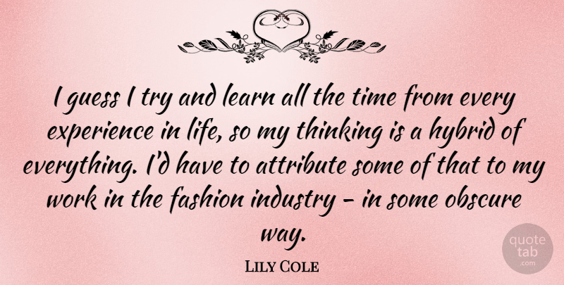 Lily Cole Quote About Fashion, Thinking, Trying: I Guess I Try And...