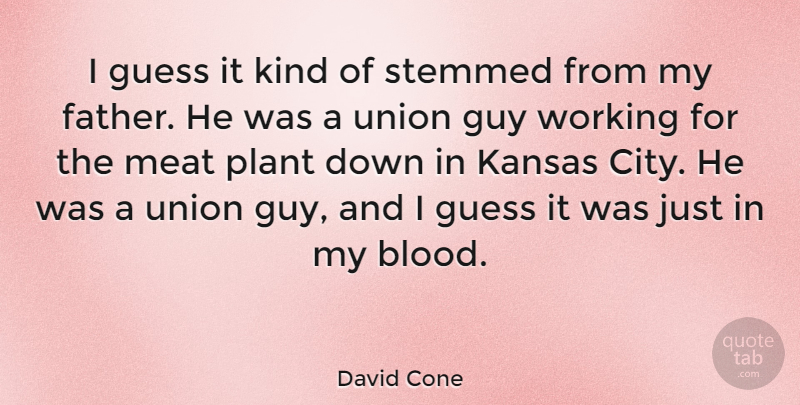 David Cone Quote About Guess, Guy, Kansas, Meat, Union: I Guess It Kind Of...