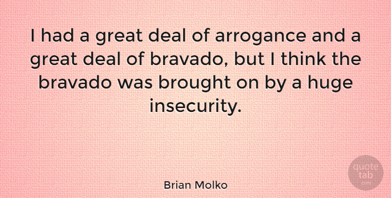Brian Molko Quote About Thinking, Insecurity, Arrogance: I Had A Great Deal...