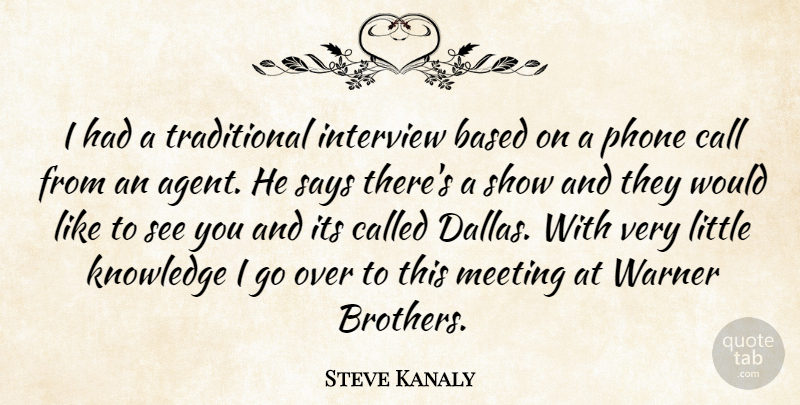 Steve Kanaly Quote About Brother, Phones, Agents: I Had A Traditional Interview...