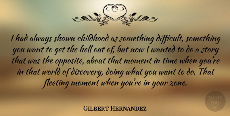 Gilbert Hernandez Quote About Fleeting, Hell, Shown, Time: I Had Always Shown Childhood...