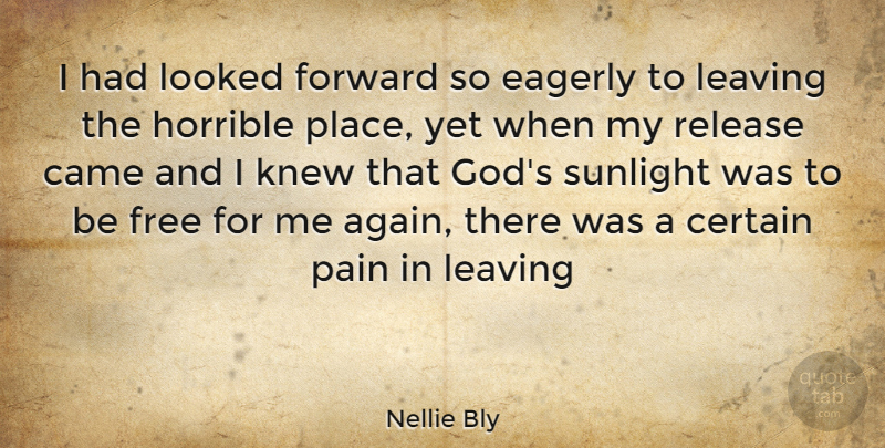 Nellie Bly Quote About Pain, Leaving, Sunlight: I Had Looked Forward So...