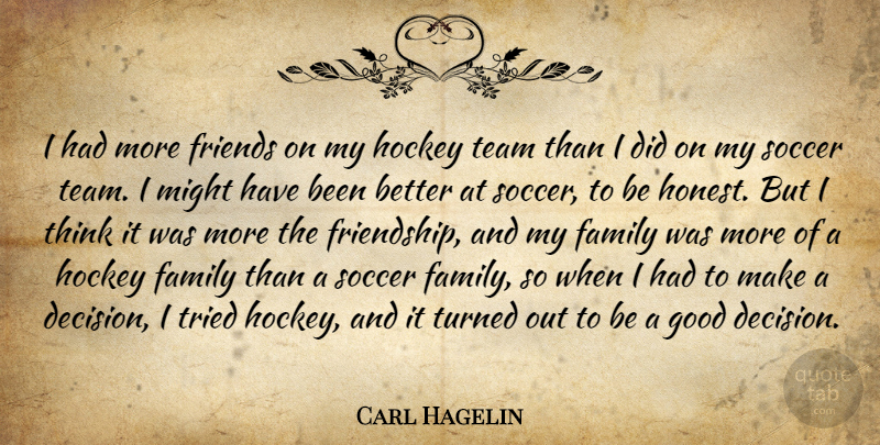 Carl Hagelin Quote About Soccer, Team, Hockey: I Had More Friends On...
