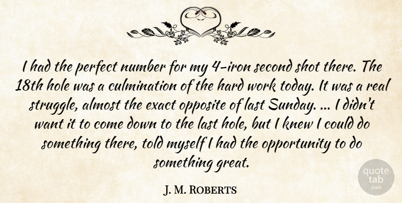 J. M. Roberts Quote About Almost, Exact, Hard, Hole, Knew: I Had The Perfect Number...