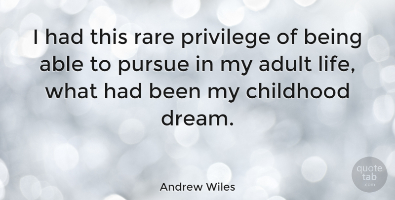 Andrew Wiles Quote About Dream, Childhood, Able: I Had This Rare Privilege...