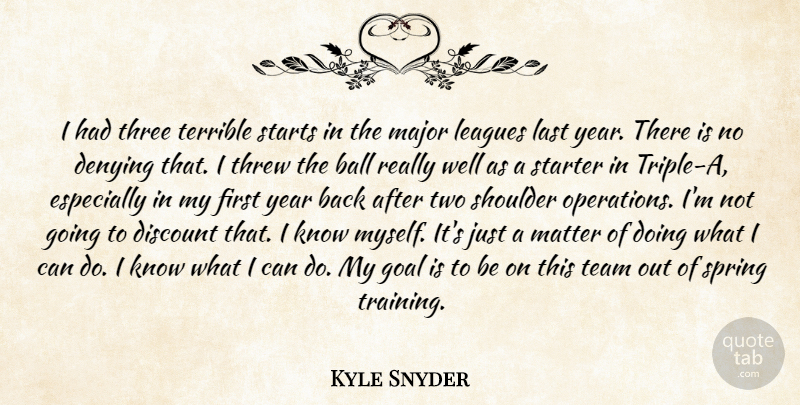 Kyle Snyder Quote About Ball, Denying, Discount, Goal, Last: I Had Three Terrible Starts...