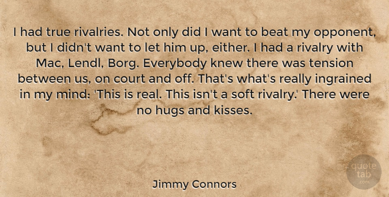 Jimmy Connors Quote About Real, Kissing, Hug: I Had True Rivalries Not...