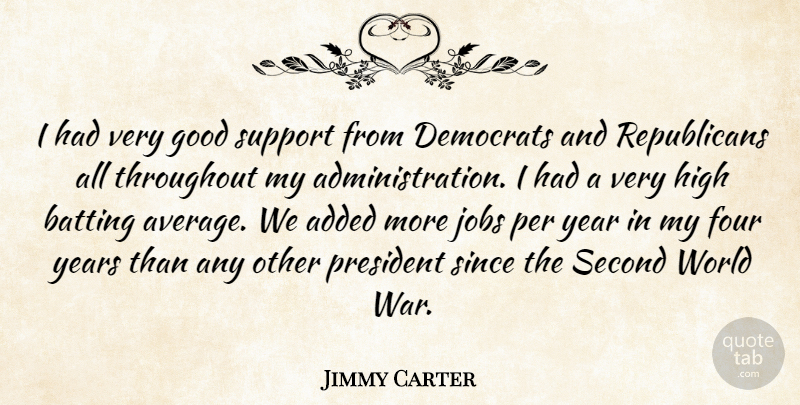 Jimmy Carter Quote About Jobs, War, Average: I Had Very Good Support...