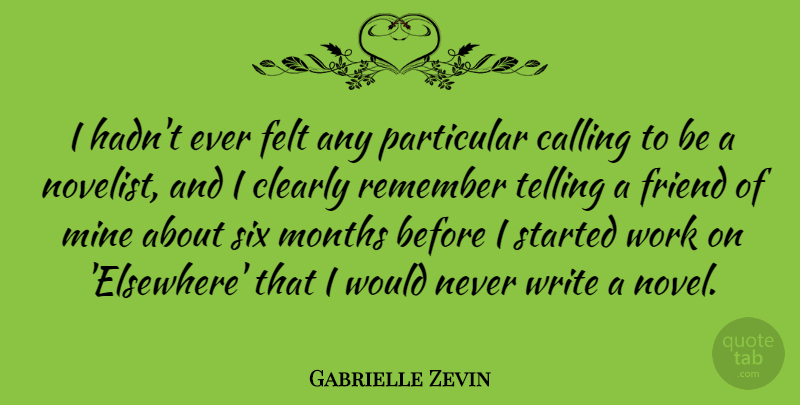 Gabrielle Zevin Quote About Calling, Clearly, Felt, Mine, Months: I Hadnt Ever Felt Any...