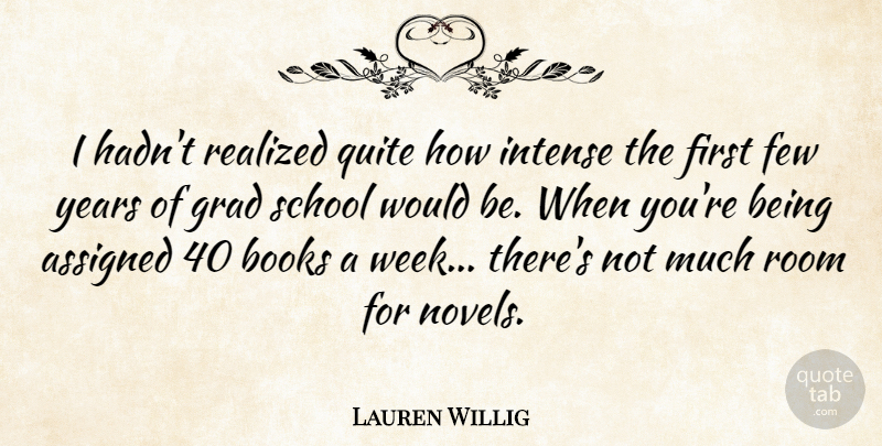Lauren Willig Quote About Assigned, Few, Grad, Quite, Realized: I Hadnt Realized Quite How...