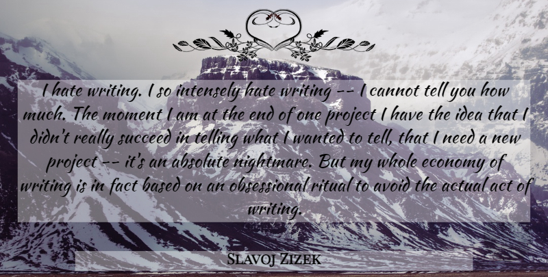 Slavoj Zizek Quote About Hate, Writing, Ideas: I Hate Writing I So...
