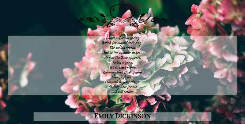 Emily Dickinson Quote About Summer, Spring, Sea: I Have A Bird In...