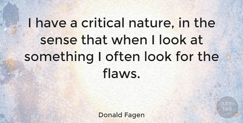 Donald Fagen Quote About Looks, Flaws, Critical: I Have A Critical Nature...