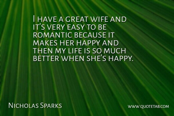 Nicholas Sparks Quote About Wife, Life Is, Easy: I Have A Great Wife...