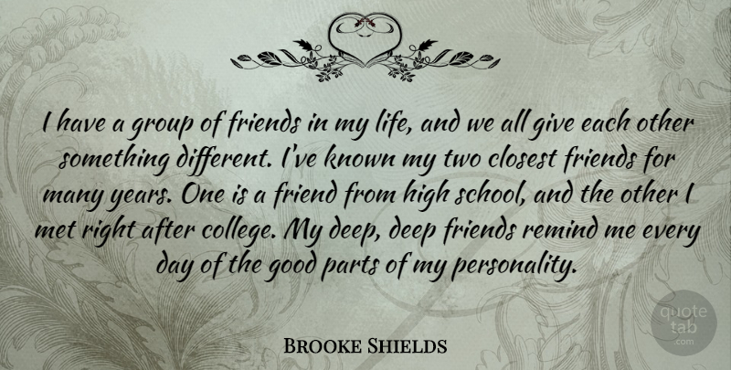 Brooke Shields Quote About Closest, Friend, Good, Group, High: I Have A Group Of...