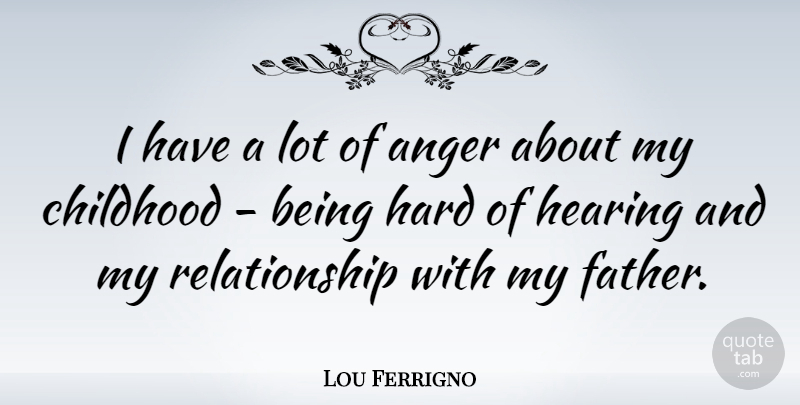 Lou Ferrigno Quote About Father, Childhood, Hearing: I Have A Lot Of...