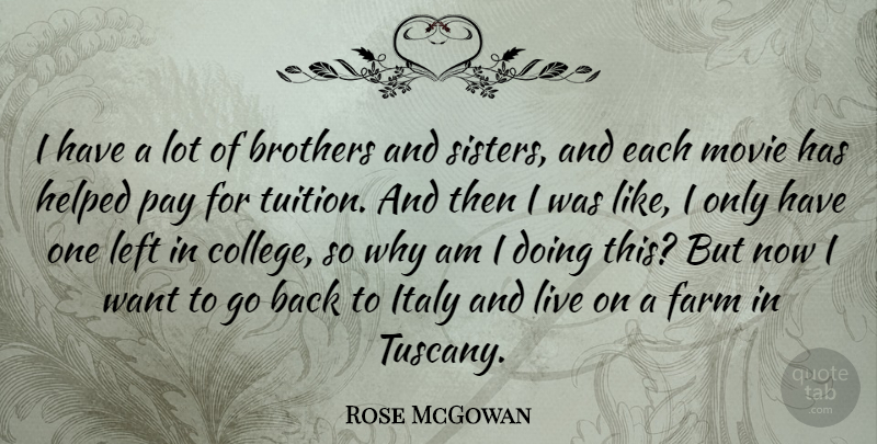 Rose McGowan Quote About Brother, College, Want: I Have A Lot Of...