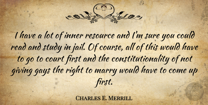 Charles E. Merrill Quote About Court, Gays, Giving, Inner, Marry: I Have A Lot Of...