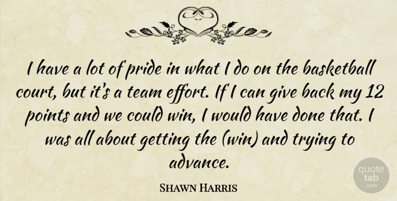 Shawn Harris Quote About Basketball, Points, Pride, Team, Trying: I Have A Lot Of...