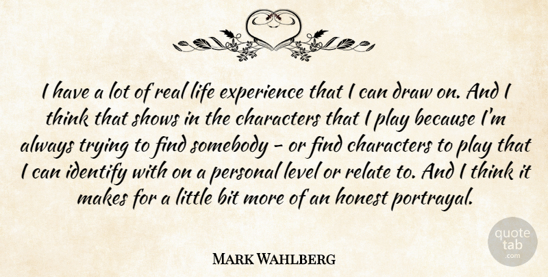 Mark Wahlberg Quote About Bit, Characters, Draw, Experience, Honest: I Have A Lot Of...