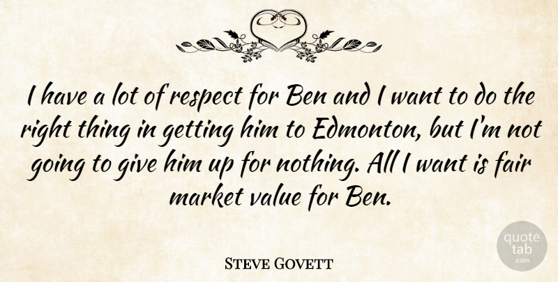 Steve Govett Quote About Ben, Fair, Market, Respect, Value: I Have A Lot Of...