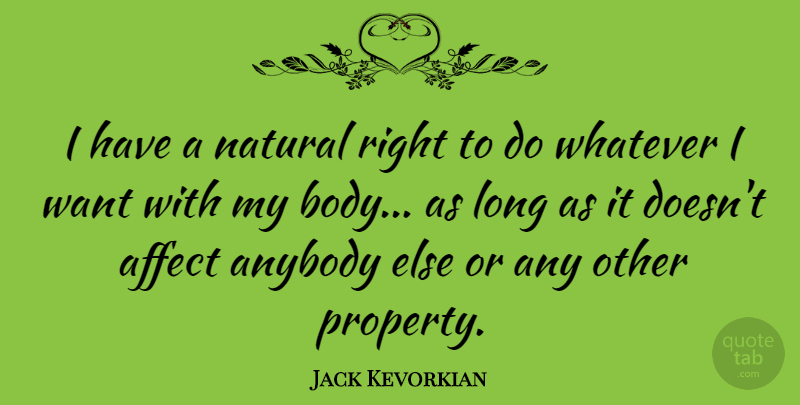 Jack Kevorkian Quote About Affect, Anybody, Natural, Whatever: I Have A Natural Right...