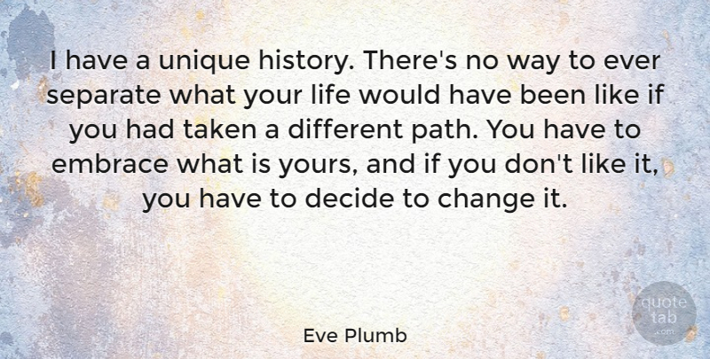 Eve Plumb Quote About Change, Decide, Embrace, History, Life: I Have A Unique History...