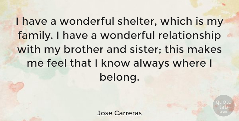 Jose Carreras Quote About Family, Relationship, Wonderful: I Have A Wonderful Shelter...