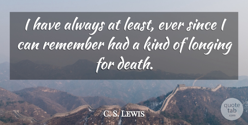 C. S. Lewis Quote About Kind, Remember, Longing: I Have Always At Least...