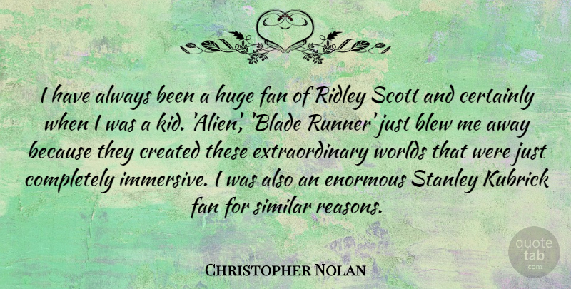 Christopher Nolan Quote About Blew, Certainly, Created, Enormous, Huge: I Have Always Been A...