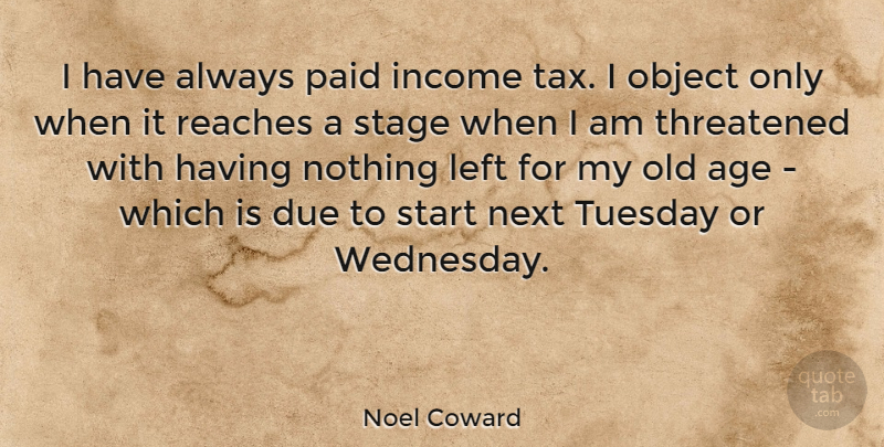 Noel Coward Quote About Birthday, Tuesday, Age: I Have Always Paid Income...
