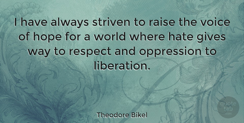 Theodore Bikel Quote About Hate, Voice, Giving: I Have Always Striven To...
