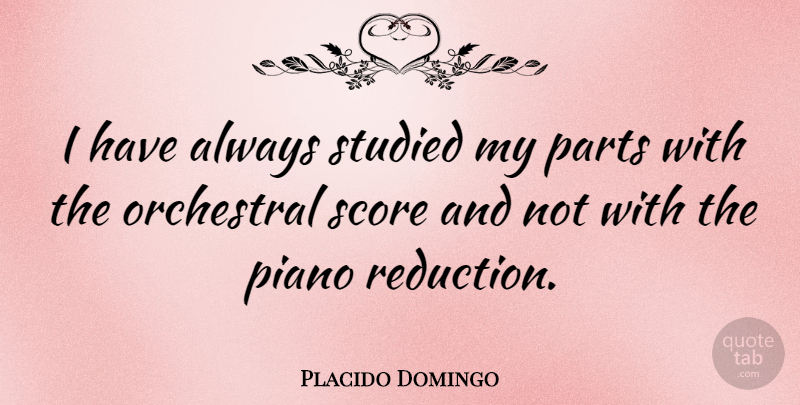 Placido Domingo Quote About Piano, Reduction, Score: I Have Always Studied My...