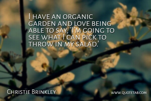 Christie Brinkley Quote About Love, Organic, Pick, Throw: I Have An Organic Garden...
