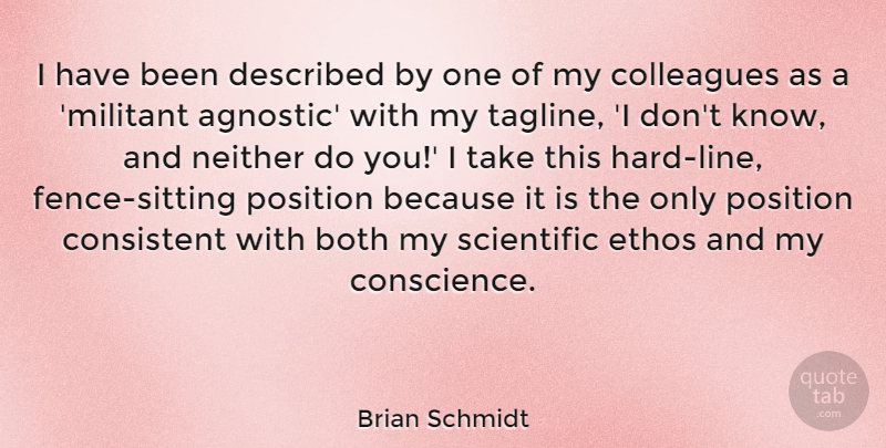 Brian Schmidt Quote About Both, Consistent, Ethos, Neither, Position: I Have Been Described By...