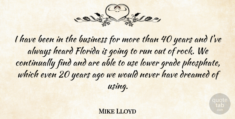 Mike Lloyd Quote About Business, Dreamed, Florida, Grade, Heard: I Have Been In The...