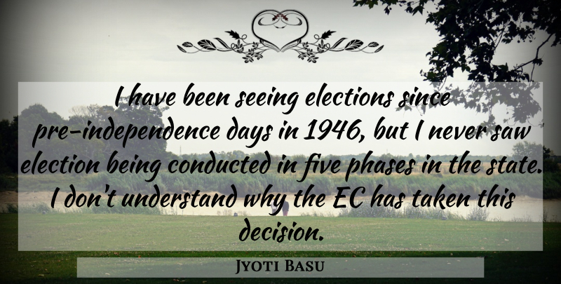 Jyoti Basu Quote About Days, Elections, Five, Phases, Saw: I Have Been Seeing Elections...