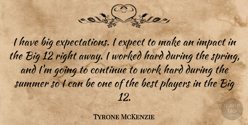 Tyrone McKenzie Quote About Best, Continue, Expect, Hard, Impact: I Have Big Expectations I...