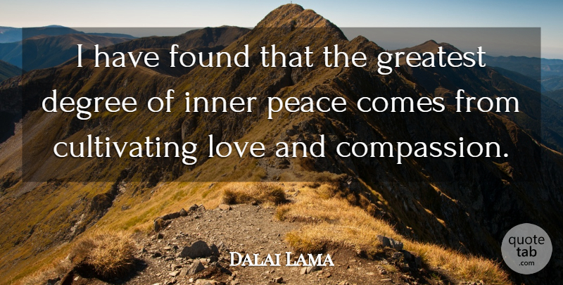 Dalai Lama Quote About Compassion, Inner Peace, Degrees: I Have Found That The...