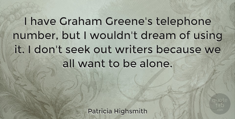 Patricia Highsmith Quote About Dream, Numbers, Want: I Have Graham Greenes Telephone...