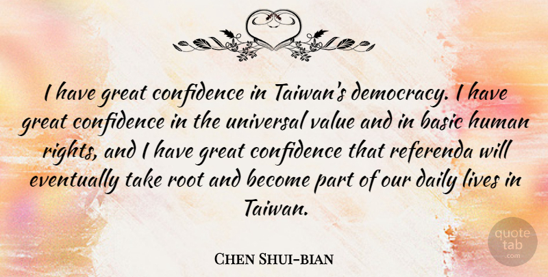 Chen Shui-bian Quote About Basic, Eventually, Great, Human, Lives: I Have Great Confidence In...
